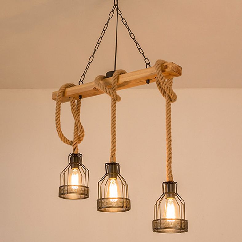 Birdcage Industrial Island Light Hemple d'éclairage de corde pour le café
