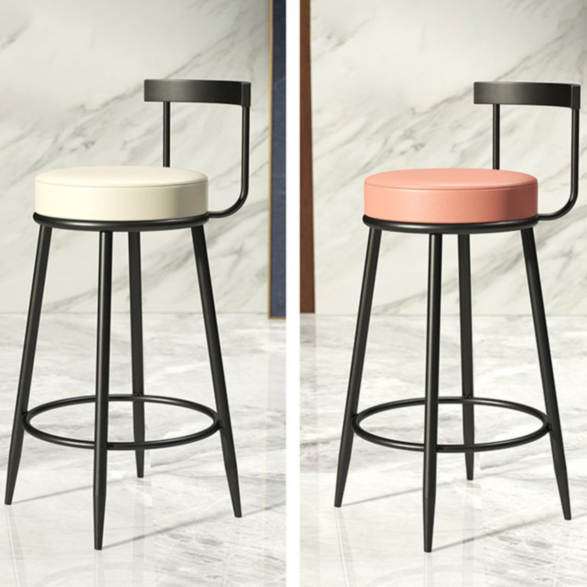 Contemporary Low Back Home Stool Matte Finish Upholstered Bar Stools