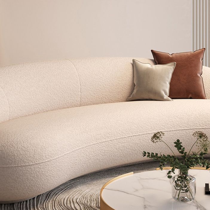 Contemporary White Wool Slope Arm Curved Sofa for Living Room