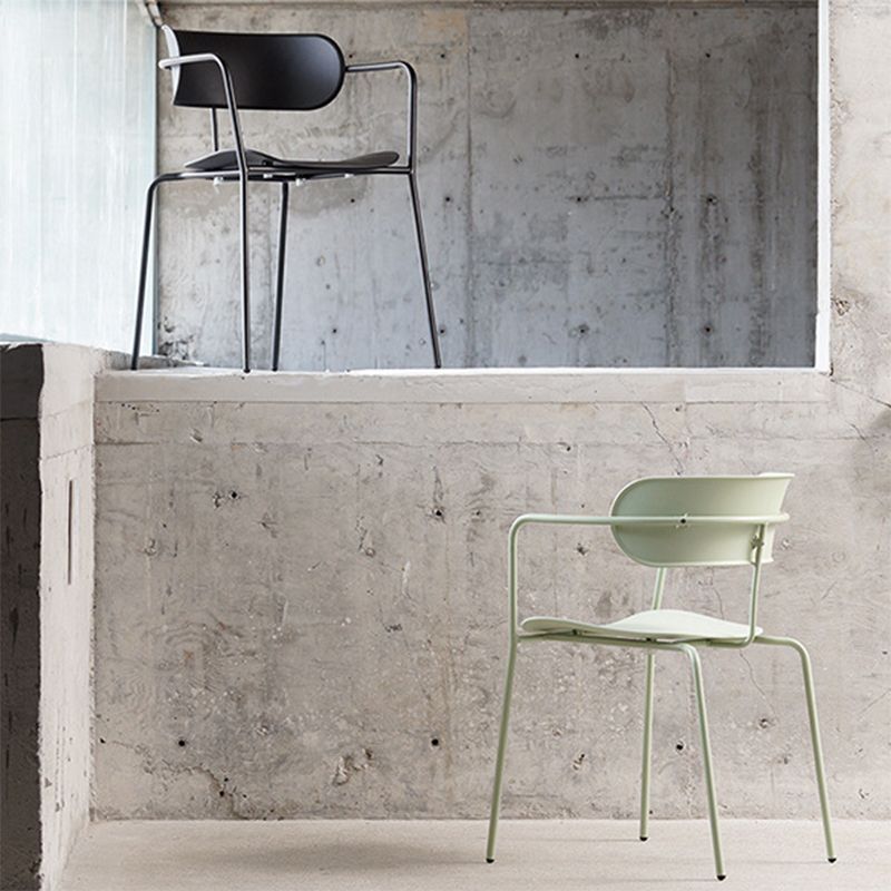Contemporary Style Arm Chair Plastic Open Back Side Dining Chair with Metal Base