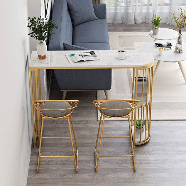 White Marble Bar Dining Table Glam Double Pedestal Bar Height Table