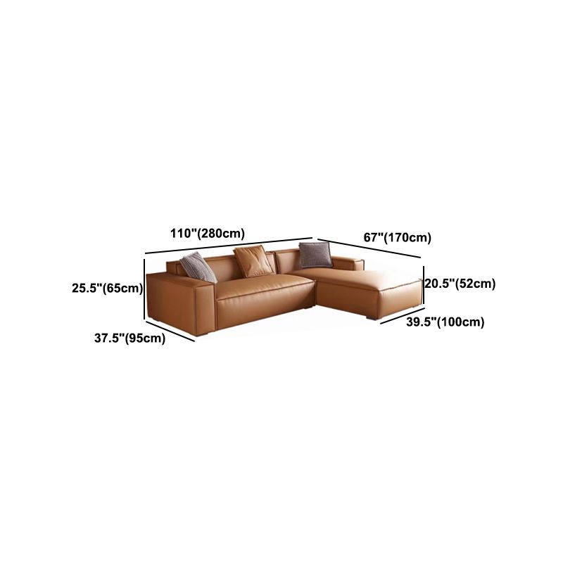 Contemporary Square Arm Sectional Orange Faux Leather Sectional