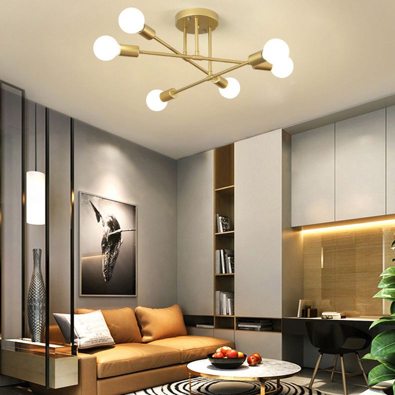 Metal Sputnik Semi Flush Mount Ceiling Light Minimalist Style Semi Flush Mount Chandelier