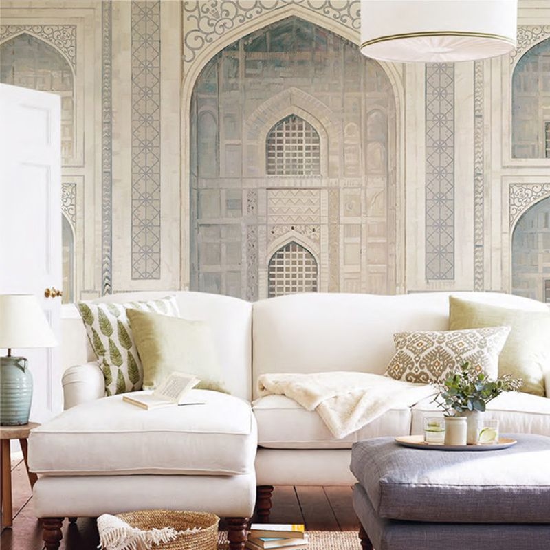 Catholic Church Building Mural Decal Nordic Smooth Wall Covering in Light Yellow