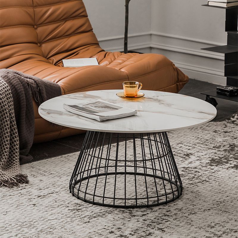 Minimalist Round Stone Top Coffee Table 2 Pieces Cocktail Table