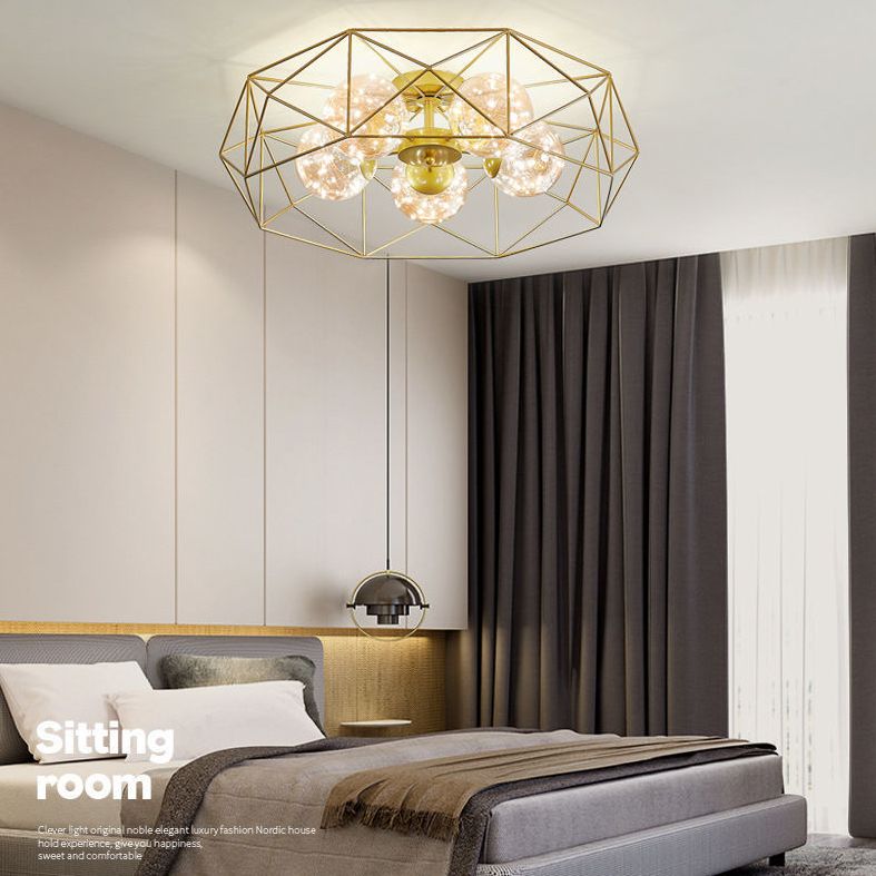 Globe Clear Glass Techo Arexo Nordic Gold Finish LED Semi Flush Light para dormitorio