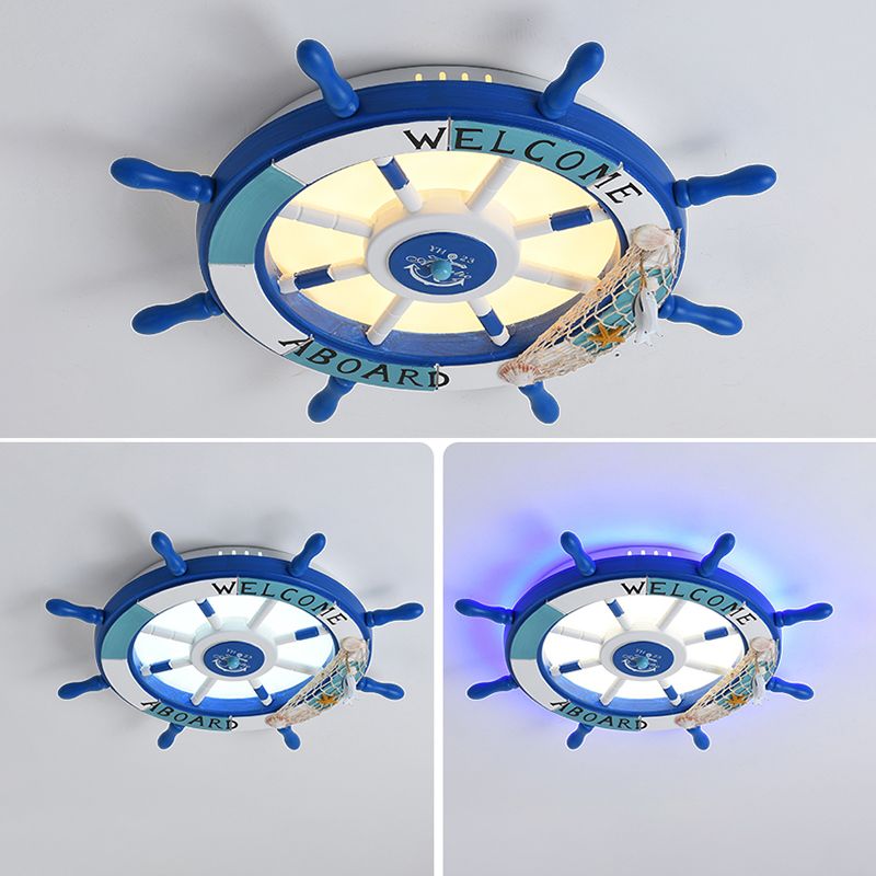 Children's Room Flushmount Light Boy Bedroom Room Study Kindergarten Mediterranean Style Creative Cartoon Ship Rudder Eye Protection Lamps