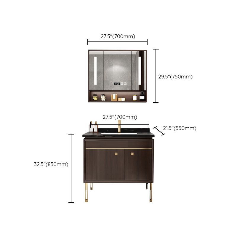 Freestanding Vanity Mirror Rectangle Single Sink Wood Frame Vanity Set with Drawers