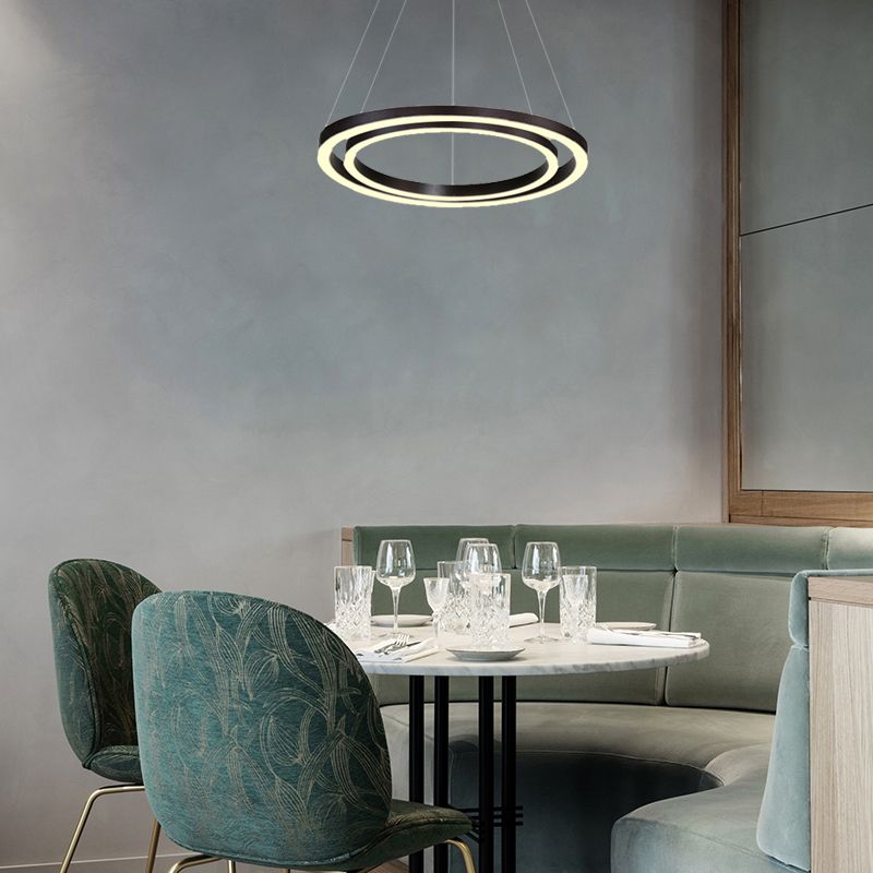 Brown Hoop Chandelier Contemporary 1/2/3-Ring Acrylic LED Ceiling Light Fixture in Warm/White Light