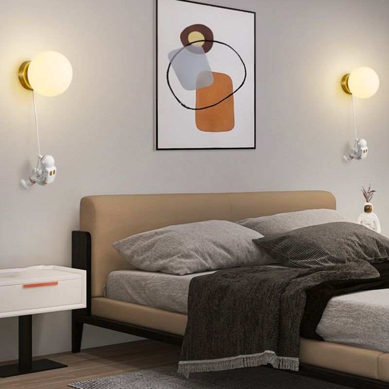 Flush Mount Metal Lighting Children Globe Shaded Wall Light for Bedroom