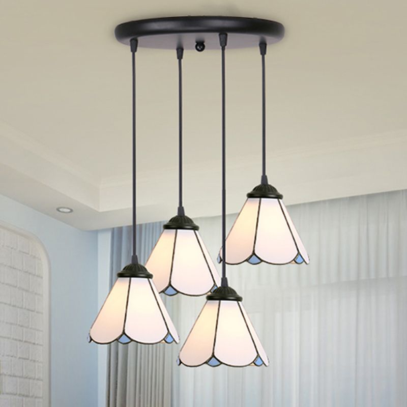 Floral Pendant Ceiling Light Handcrafted Art Glass Tiffany Style Suspension Lamp for Dining Room