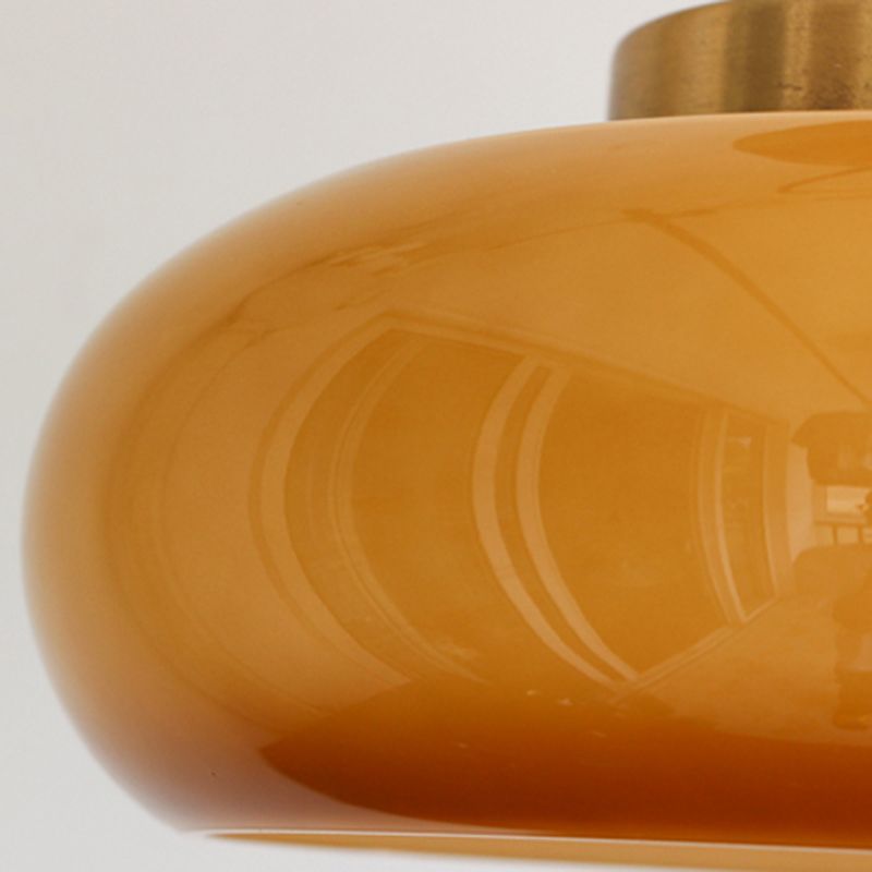 Colonial Style Brass Flush Mount Drum Hand-blown Glass Ceiling Light Fixture for Bathroom