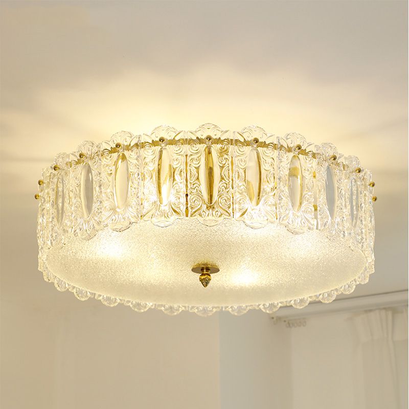 Lampe de plafond de forme ronde Mount à chasse d'eau en fer moderne avec abat-jour en verre pour le salon
