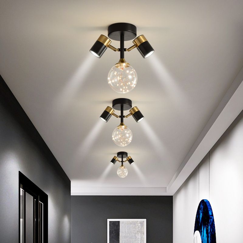 Contemporary Ceiling Light Fixture Metal Semi Flush Mount in Black for Corridor