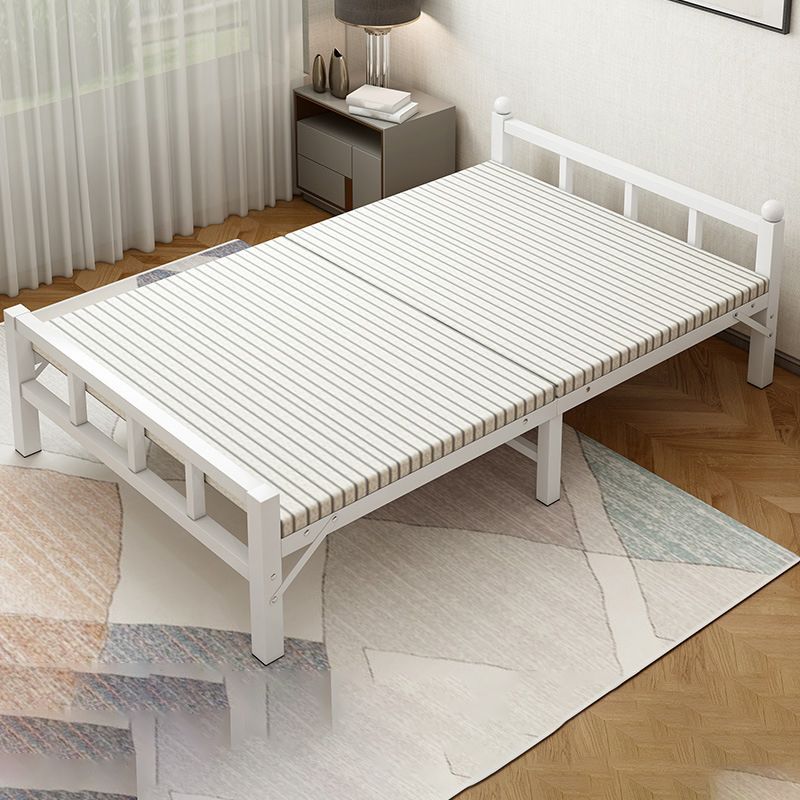 White Steel Folding Bed Contemporary Open-Frame Bed Set - 23.6" H