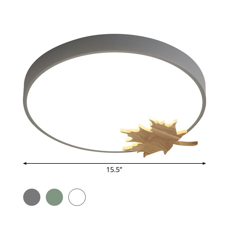 Luminaire de plafond à tambour en acrylique moderne, luminaire Led gris/blanc/vert pour chambre à coucher avec feuille d'érable