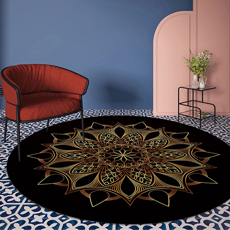 Gold Floral Printed Rug luxury Moroccan Carpet Polyester Stain Resistant Carpet for Home Decor