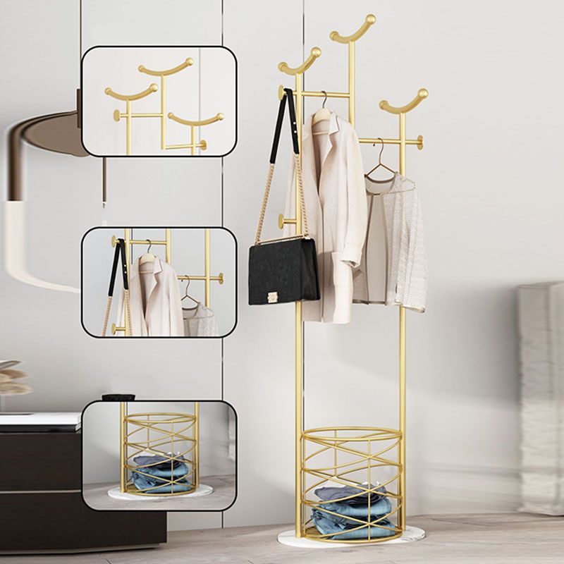 Gorgeous Metal Coat Rack Basket Storage Coat Rack with Coat Hooks