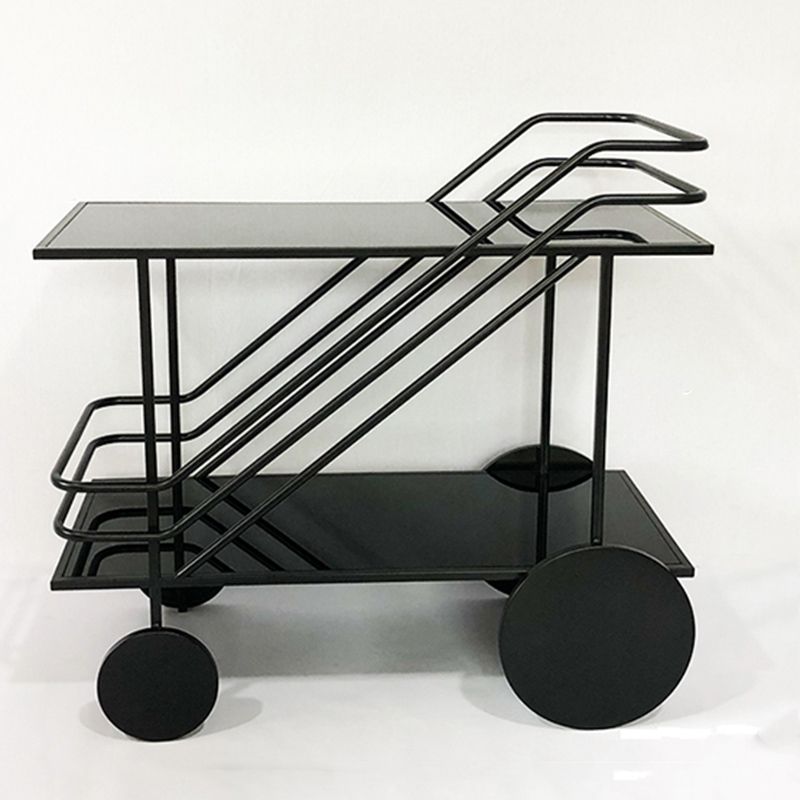 Glass Modern Prep Table Rolling Open Storage Rectangular Kitchen Trolley