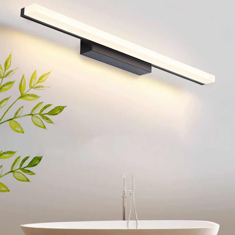 Metal Linear Wall Sconce Modern Single Light Mirror Wall Mount Light Fixture in Black