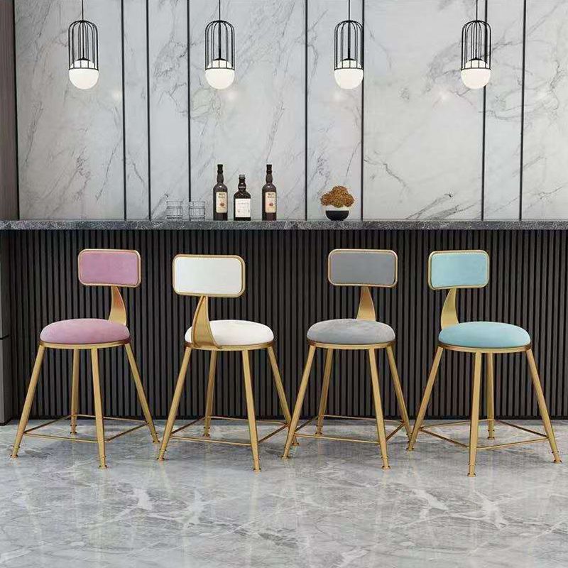 Glam Backrest Counter Stool Iron Bar Stool with Velvet Cushion and Pedal for Kitchen