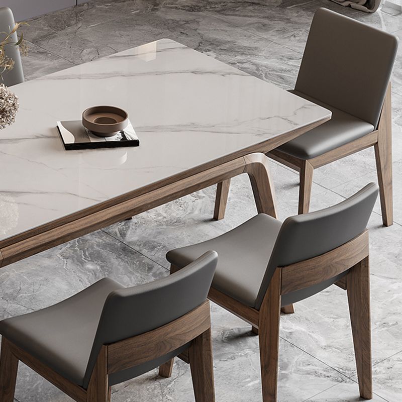 White Mid-Century Dining Table Stone Top Table with Wooden Frame