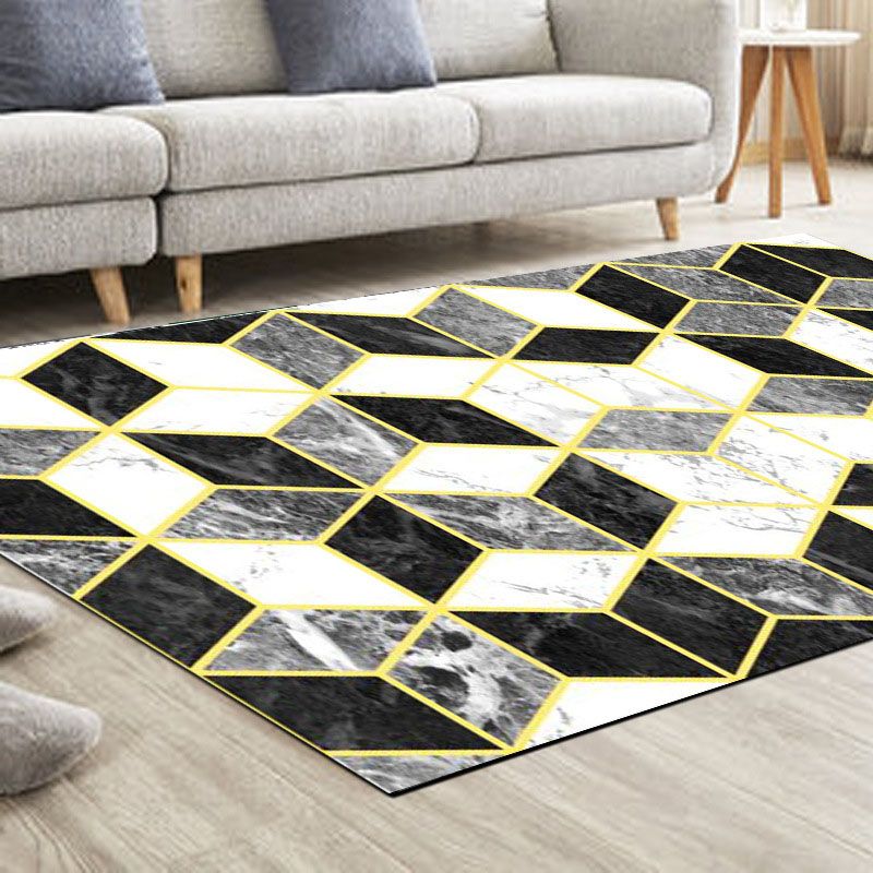 Stylish Pink Modern Rug Geometric Print Polyester Area Carpet Anti-Slip Rug for Home Decor