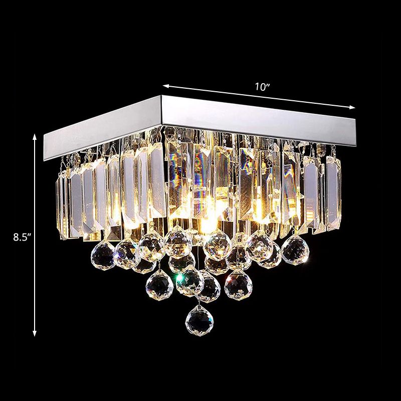 Simple 4 Lights Ceiling Lamp with Crystal Shade Chrome Cubic Flush Mount Light for Living Room