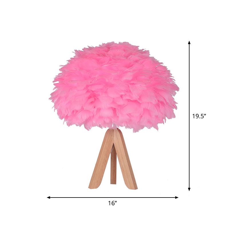 Dome/Tapered Shade Table Light Modern Feather Single Black/Pink/Cream Night Stand Lamp with Teardrop/Curved Rod/Tripod Base