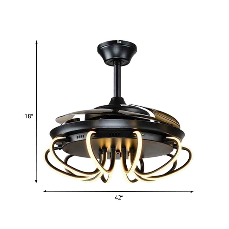 Swirl Acryl Hangende ventilatorverlichting Traditionele woonkamer 42 "W LED Semi Flushmount in zwart met 3 messen, afstandsbediening/frequentieconversie en afstandsbediening
