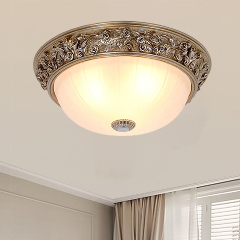 Semi-Ball Bedroom Ceiling Light Fixture Minimalism Resin 2/3-Head 13"/16" Wide Aged Silver Flush Mount Lighting