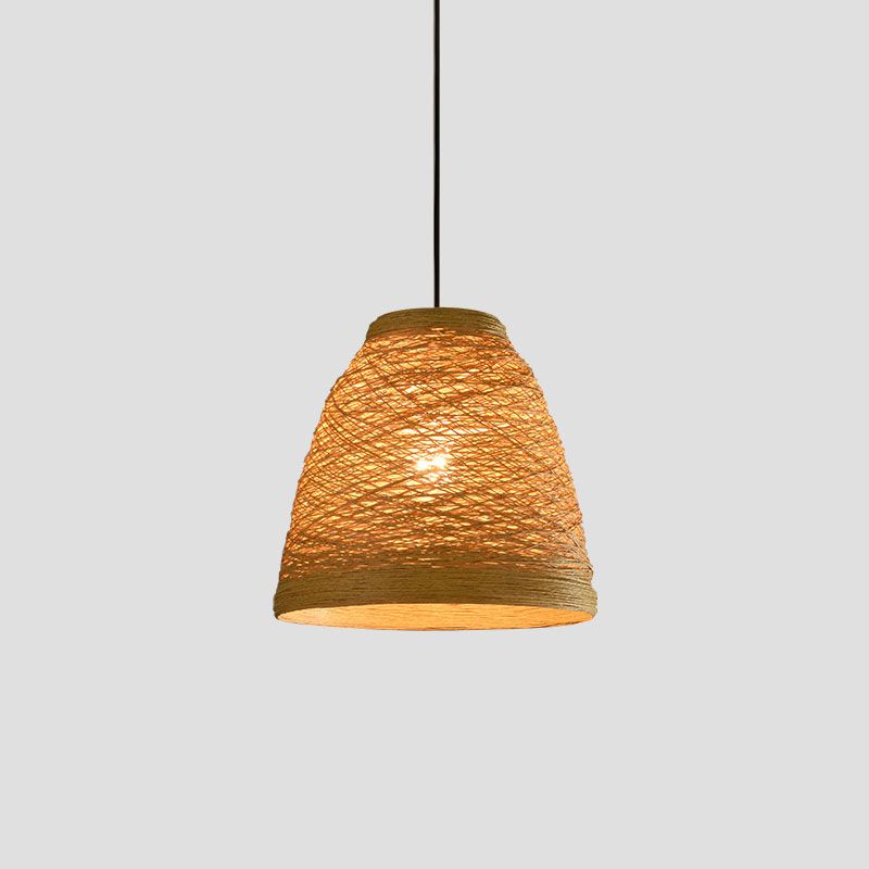 Weaving Bell Hanging Lamp Asian Style Rattan 1 Bulb Snack Bar Suspension Pendant Light