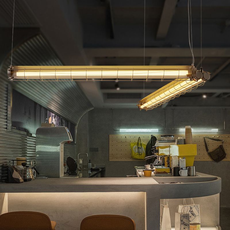 Industrial Style Iron Hanging Lamp Cylinder Shape Island Light for Dining Table