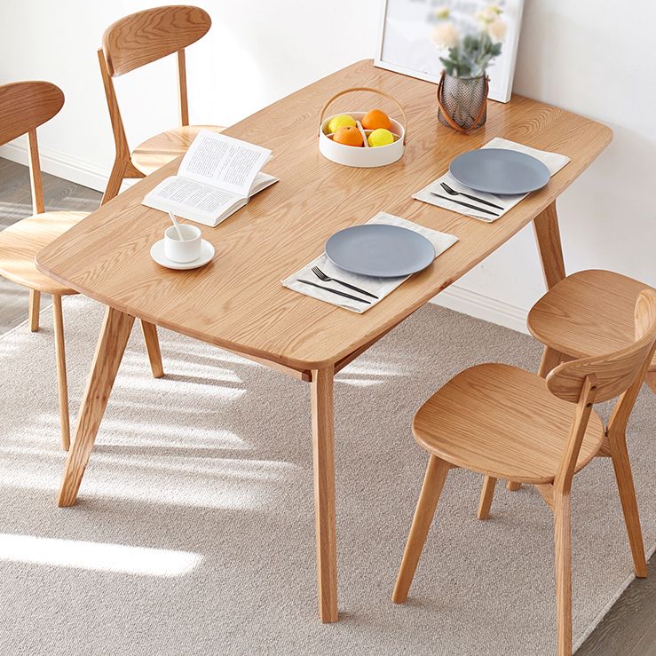 Storage Oak Wood Dining Table in Nature Rectangle Kitchen Table with 4 Legs