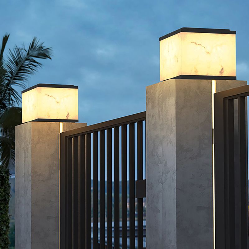 Metal Geometric Shape Outdoor Light Modern 1 Light Solar Pillar Lamp in Black