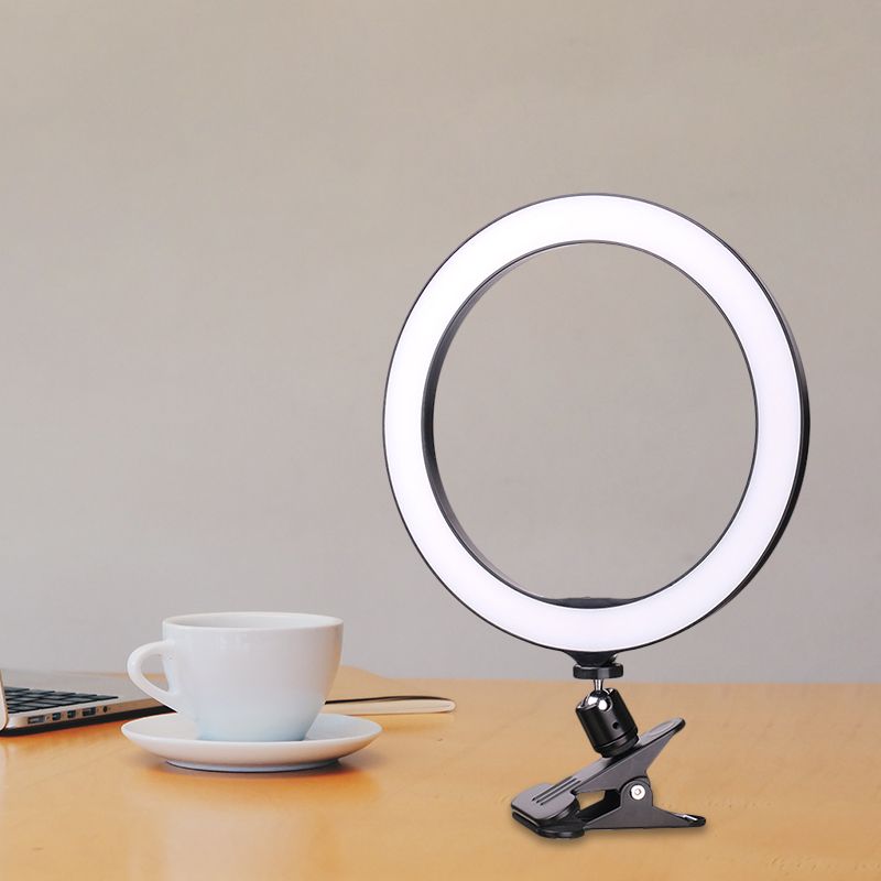 Clip de cercle contemporain sur le support de téléphone mobile Vanity Metal Mobile LED PORTABLE LEMPLE EN NOIR, 6 "/ 8" DIA