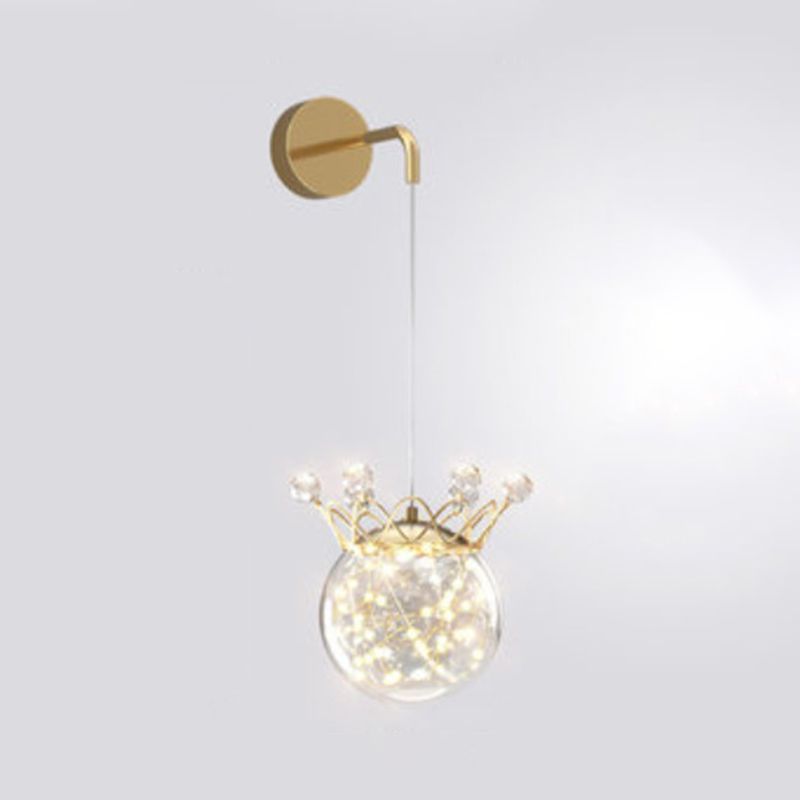 Modern Style Gold Wall Light Crown Shape Wall Sconce with Crystal for Bedroom