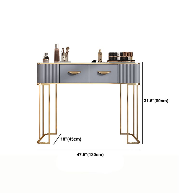 Solid Wood Drawers Vanity Set with Stone Top & Padded Stool in Grey