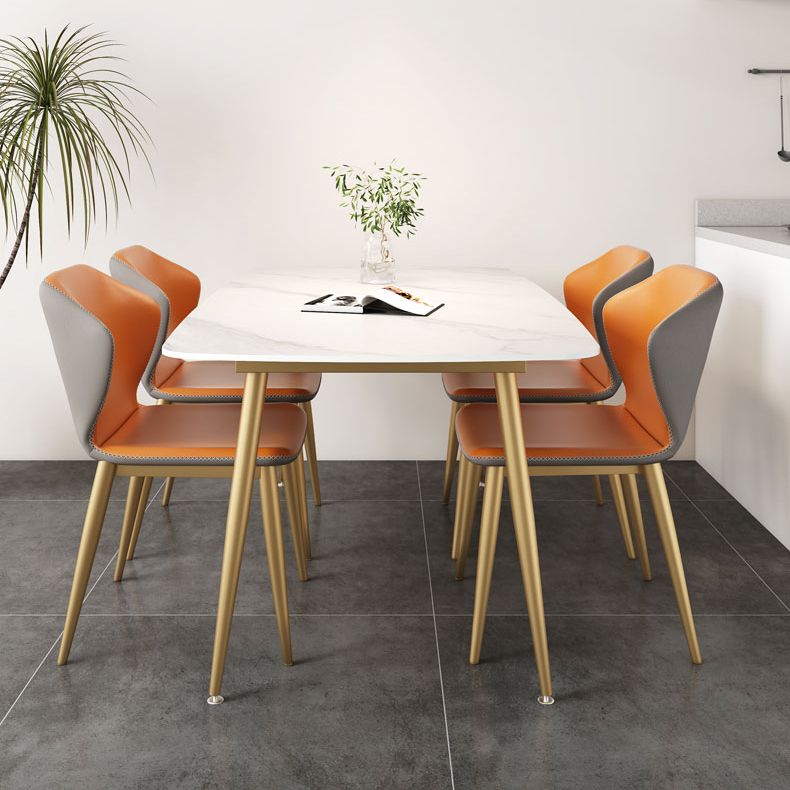 Glam Rectangle Dining Table Set 1/3/4/5 Pieces Dinette Set with White Sintered Stone Top
