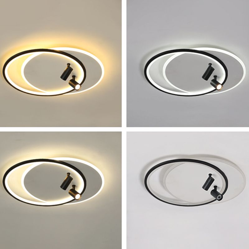 Plafonniers encastrés à LED noirs à 2 lumières, plafonnier ovale en aluminium pour chambre à coucher