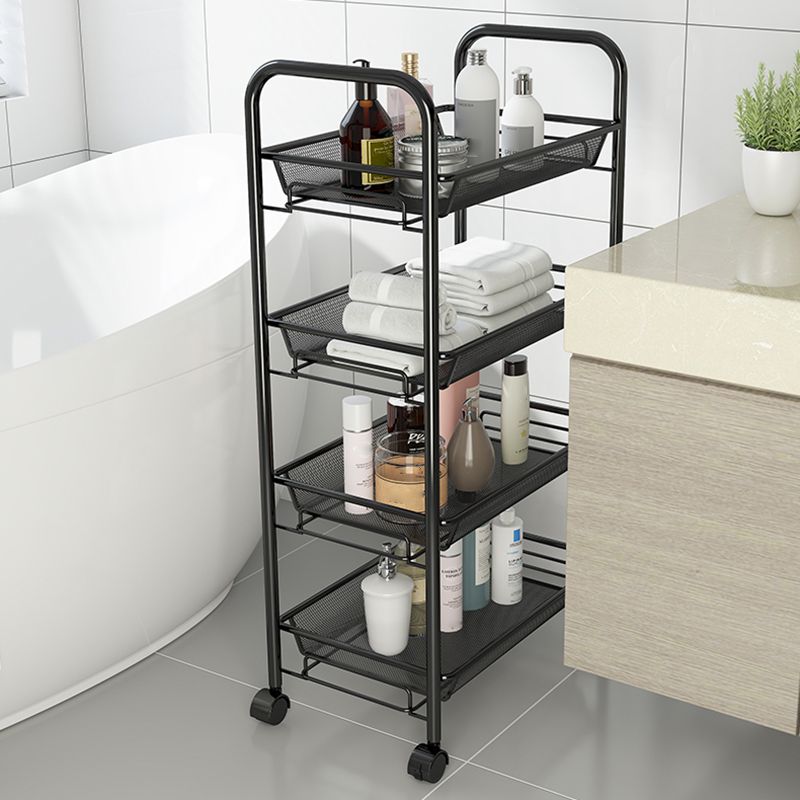 Modern Style Bookshelf Open Back Metal Bookcase with Caster Wheels for Home