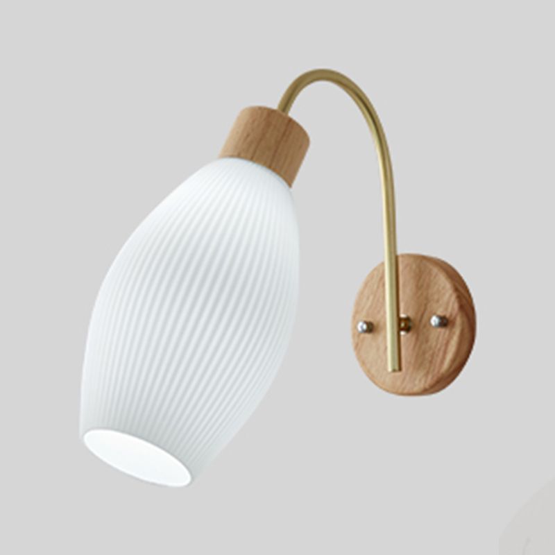 Wood Modern Wall Sconce Geometric Shape Wall Light with Glass Shade for Bedroom