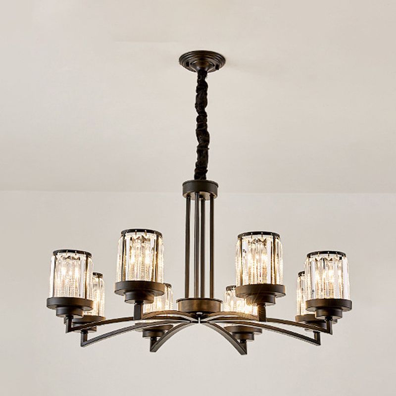 Black 8 Bulbs Chandelier Lighting Modernism Crystal Cylinder Suspension Light for Living Room