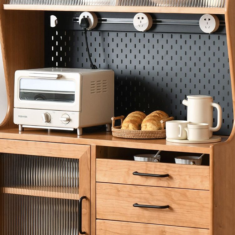 Rectangle Glass Paned Accent Cabinet Industrial Natural Finish Storage Cabinet