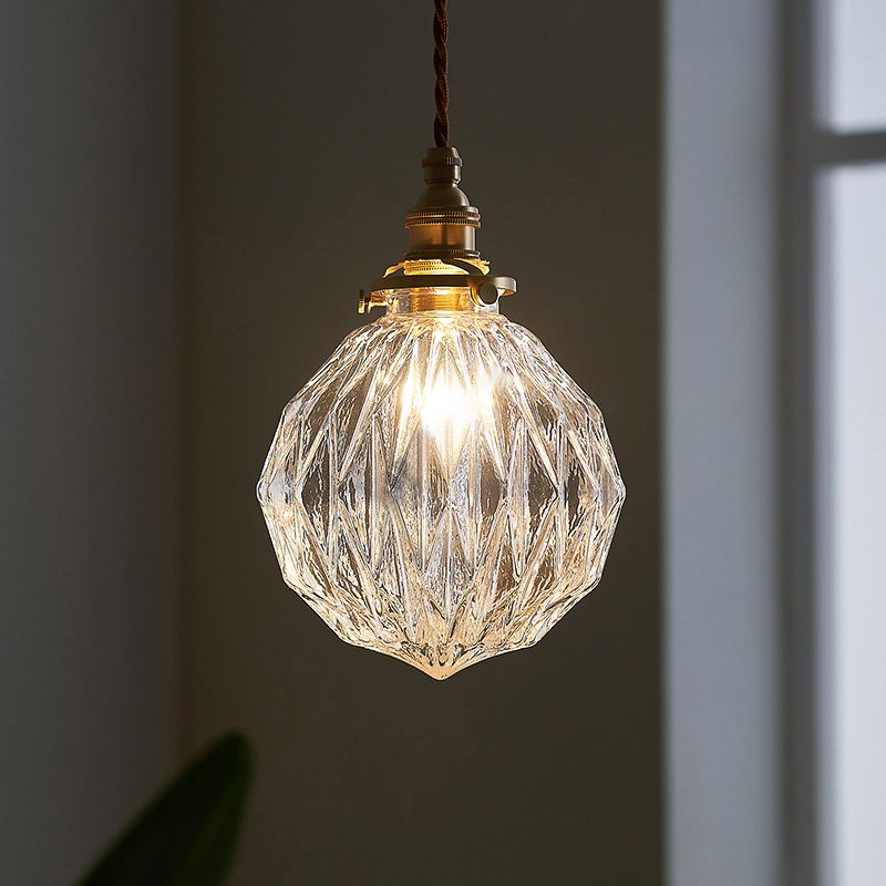 Clear Glass Globe Ceiling Light Industrial Single Restaurant Hanging Pendant Light