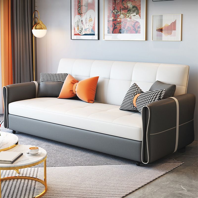 Mid Century Modern Tight Back Sofa Faux Leather Square Arm Sofa