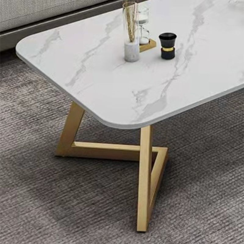 Glam Iron Base Coffee Table with Rectangle Stone Top Cocktail Table