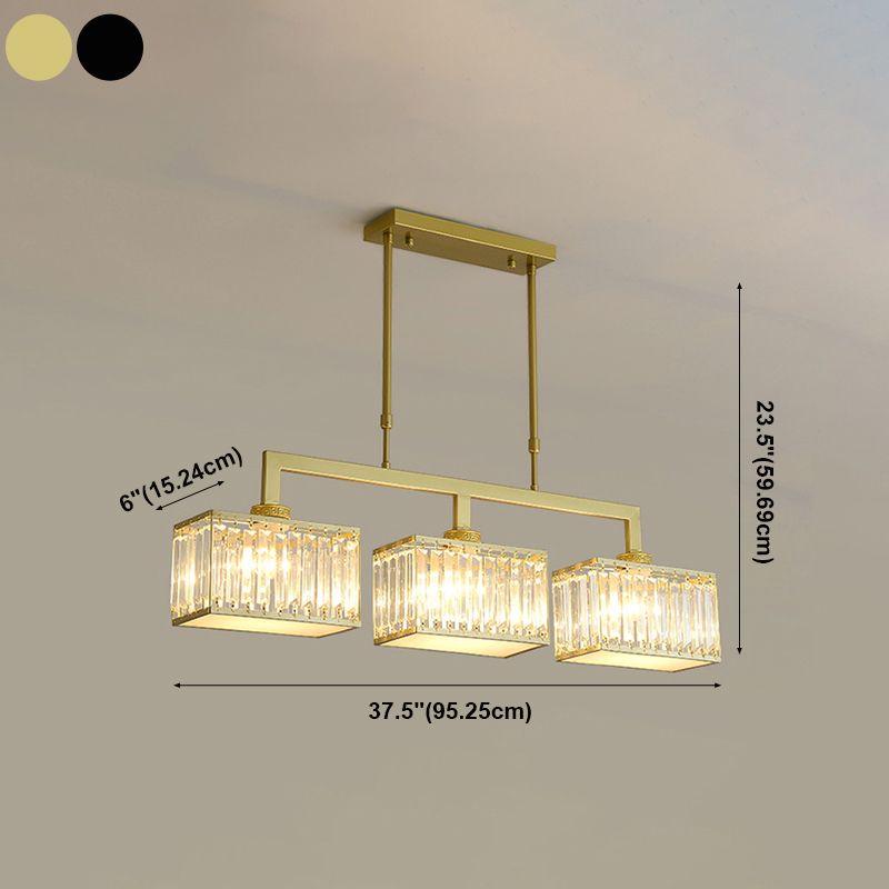 Modern Simple Island Pendant Rectangle Shade Crystal Island Lights for Restaurant