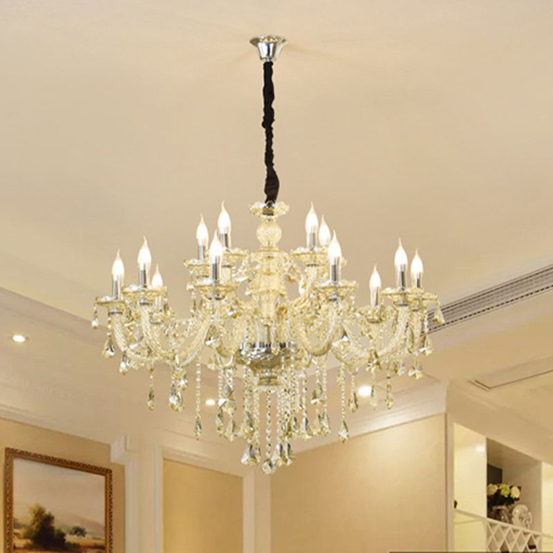 Lustre de style européen Light Crystal Multi-Bulbe Pendant Light pour le salon