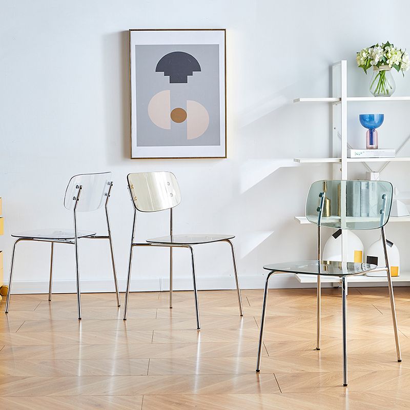 Silla de comedor moderna de metal para interiores y exteriores, silla lateral apilable sin brazos para el hogar